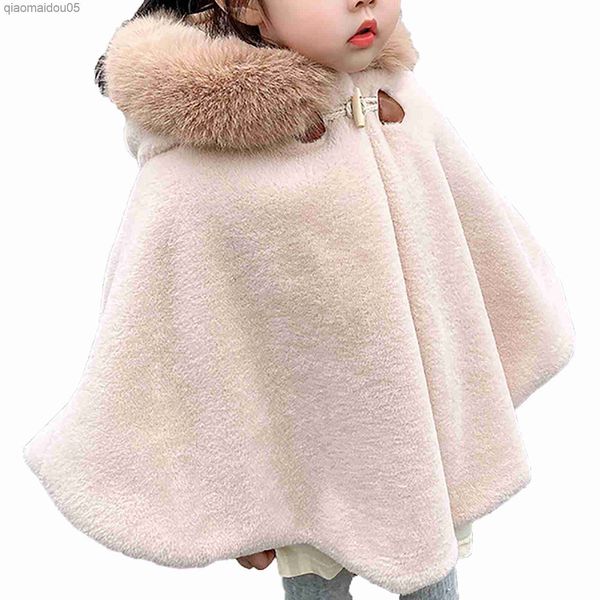 

winter baby girls princess thicken fleece hooded cape outerwear wedding birthday party cloak jacket faux fur warm shl coat l230712, Blue;gray