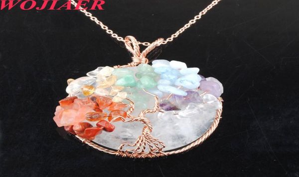

wojiaer natural cabochon stone tree of life pendant rose gold wire wrap 7 chakra chip bead women necklace 2022 new bo9027213799, Silver
