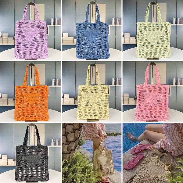 

straw bag handmade woven totes handbags hollow weaving shoulder bag shopping purse tote bag triangle letter women summer beach bags casual t