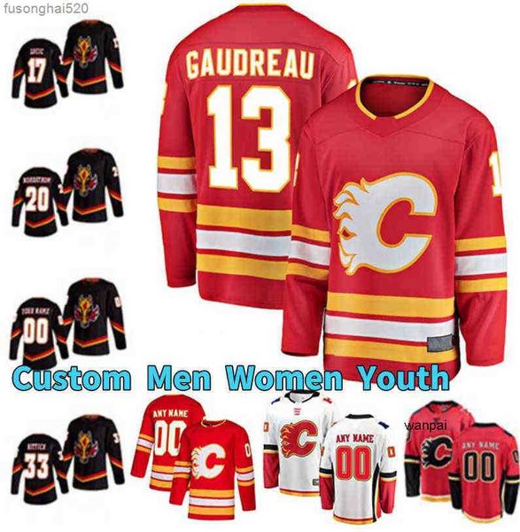 

2021 red calgary flames reverse retro hockey jerseys 28 elias lindholm 13 johnny gaudreau 19 matthew tkachuk 23 sean monahan tj brodie milan, Black;red