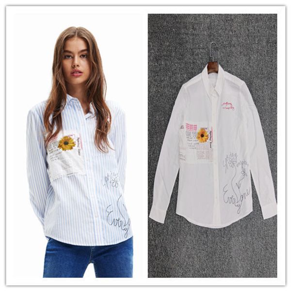 

women s polos cloth printed patchwork striped shirt 230720, White