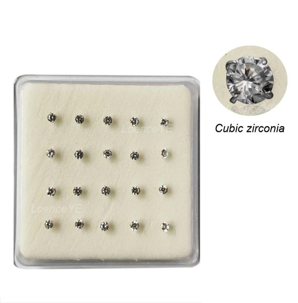 

925 sterling silver round cubic zirconia nose stud piercing nariz jewelry 20pcspack2916163