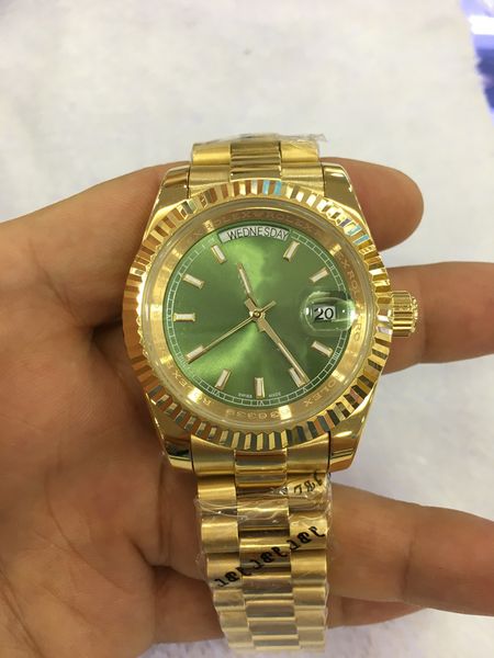 

with original box luxury watches 41mm mens 18k yellow gold green dial bigger diamond automatic fashion brand men's watch wristwatch 281, Slivery;brown