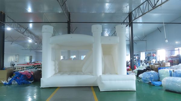 

delivery outdoor activities 15x14ft inflatable wedding bouncer house, white bouncy castle with slide for party