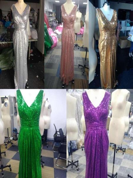 

shiny sequins sparkly mermaid vneck bridesmaid dresses plus size long wedding party guest gowns custom made1138590, White;pink