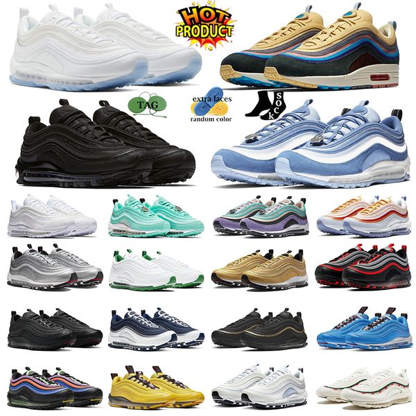 

Running Shoes 97 97s Jesus Shoes Satan Sean Wotherspoon Triple White Black Halloween Silver Bullet Blue Hero Bred South Beach Mens Womens trainer sneaker sports, #19 have a nice day