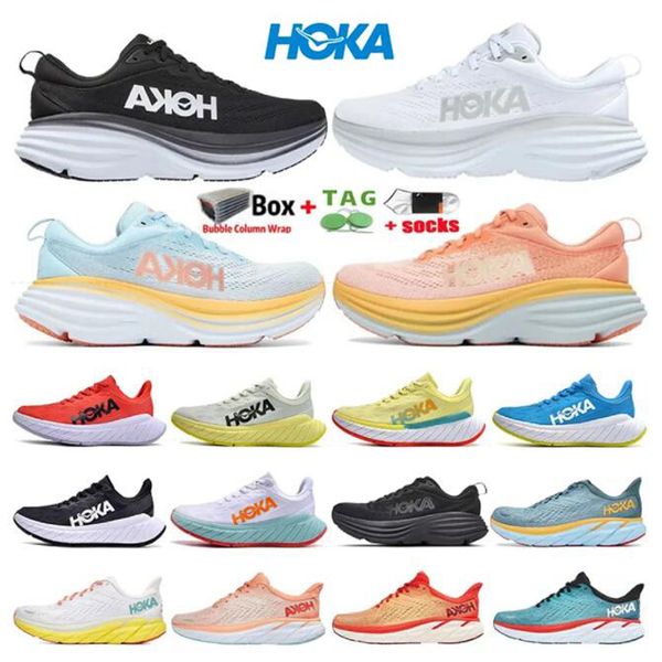 

2023 with box factory_footwear hoka running shoes men women hokas sneakers one clifton 8 bondi 9 coastal sky vibrant orange shifting sand ai