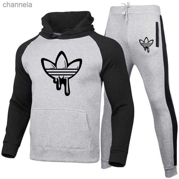 

men's tracksuits new designer tracksuit fashion men 's sportswear color large size hoodie women sports + sweatpants casual long-sl, Gray