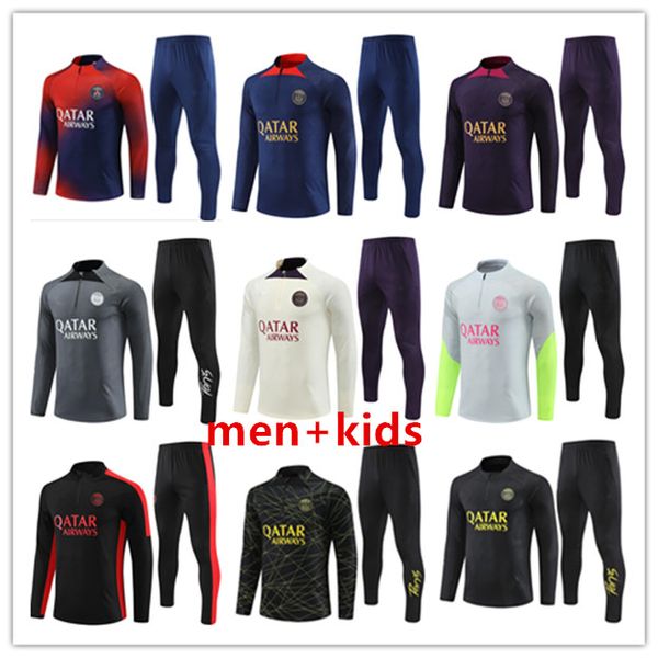 

23 24 psgs football training kit survetement soccer tracksuit 22/23/24 mens kids kits paris tracksuits jersey shirt survetement foot chandal, Black