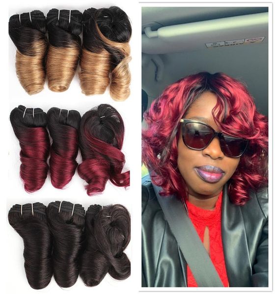

kiss hair romance curl ombre honey blonde burgundy brown auburn short bob style 3pcs 155g brazilian body wave ombre hair9587153, Black;brown