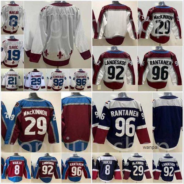 

men colorado ice hockey 8 cale makar jersey 29 nathan mackinnon 92 gabriel landeskog 96 mikko rantanen 19 joe sakic blue white red team, Black;red