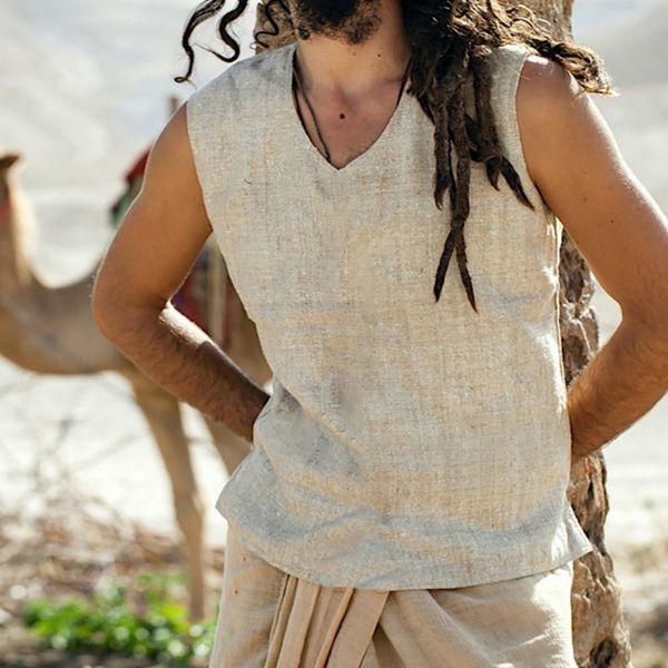 

men' tank cotton and linen vneck sleeveless waistcoat vest comfortable simple loose retro outdoor outerwear casual fashion 230720, White;black