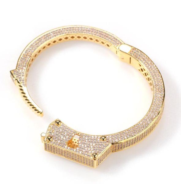 

hip hop jewelry punk handcuff bracelet bracelets 18kt gold filled iced micro pave cubic zirconia jewelry gift accessories bracelet7126344, Black