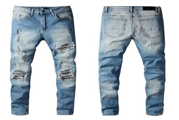 

new arrivals mens jeans designers white off light reflection fit arrival biker jeans distressed diamond stripes pants 5069323, Blue