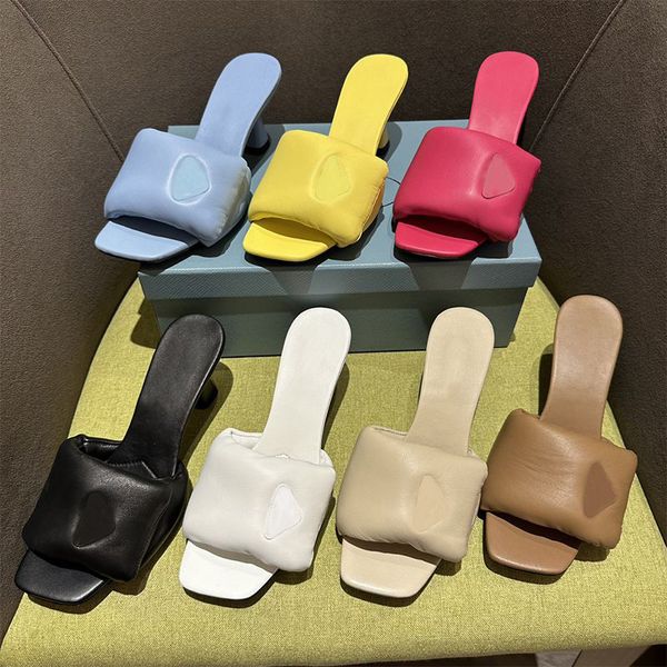 

women slippers designer shoes leather high heels pillow comfort slipper metal letter sandal ladies embossing slipper stiletto heel luxury lo, Black