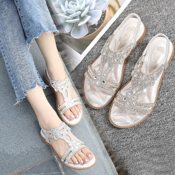 

sandals women flat sandals bohemian sandals summer non slip beachelastic low heels roman sandals sandalias mujer 230719, Black