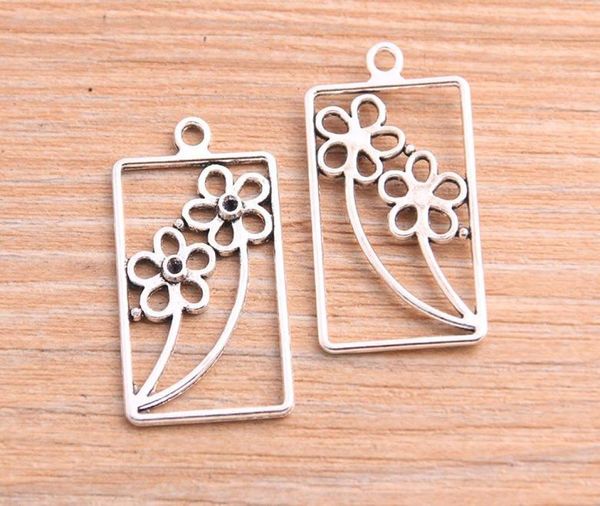 

100pcslot tibetan silver alloy flower charms pendant for jewelry making 19x34mm2140109, Bronze;silver