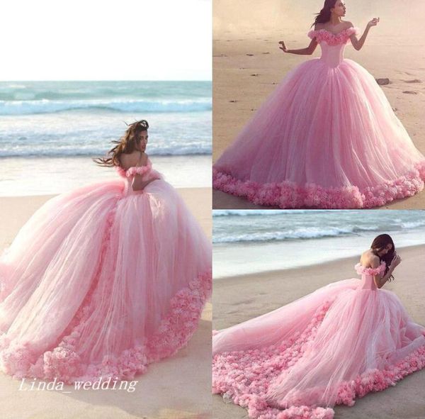 

new arrival romantic pink wedding dresses puffy ball gown off the shoulder backless long dream princess bridal party gowns1973201, White