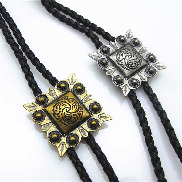 

bolo ties bolo tie new square retro shirt chain pattern poirot rope leather necklace long tie pendant hkd230719, Red