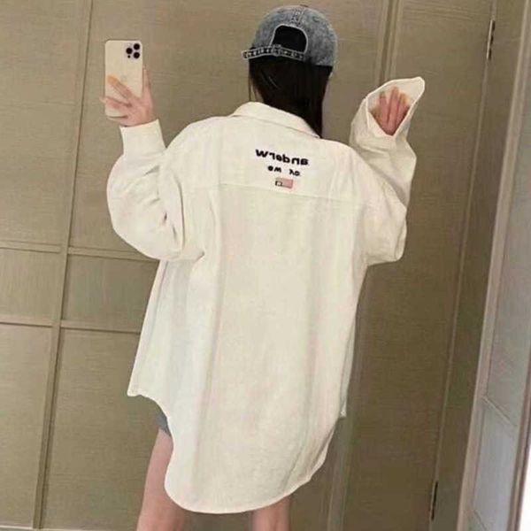 

early spring denim shirt designer blouse embroidery letter shirts rhinestone button long sleeve shirt men women cardigan coat lapel jacket, White;black