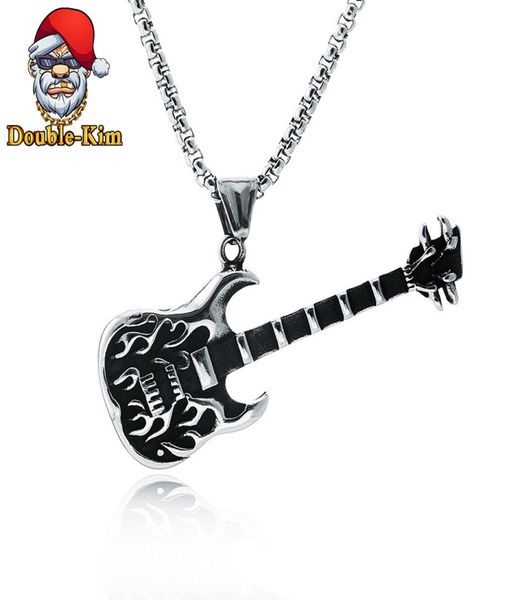 

vintage guitar necklace hiphop rock street culture titanium stainless steel classic chain necklace fashion man exquisite gift9620562, Silver