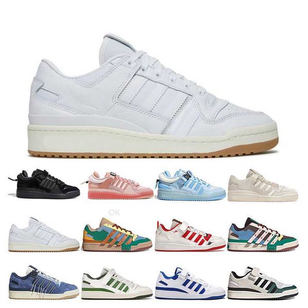 

bad bunny x forum buckle low casual shoes men women core black easter egg patchwork white gum home alone sports sneakers trainers outdoor