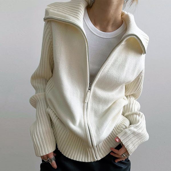 

women's knits tees 90s vintage zip up knitted sweater autumn long sleeve knitwear coat jackets chic women retro y2k loose cardigans str, White