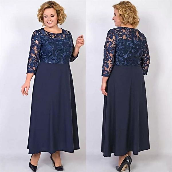 

navy long sleeves lace mother of the bride dresses a line jewel neck wedding guest dress ankle length chiffon evening gowns215m, Black;red