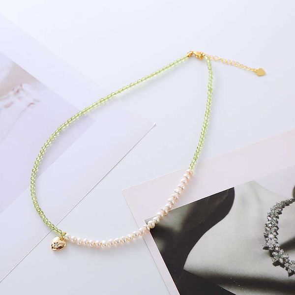 

summer new niche design patchwork beaded crystal pearl necklace ins fashionable forest series small fresh collarbone chain, Silver