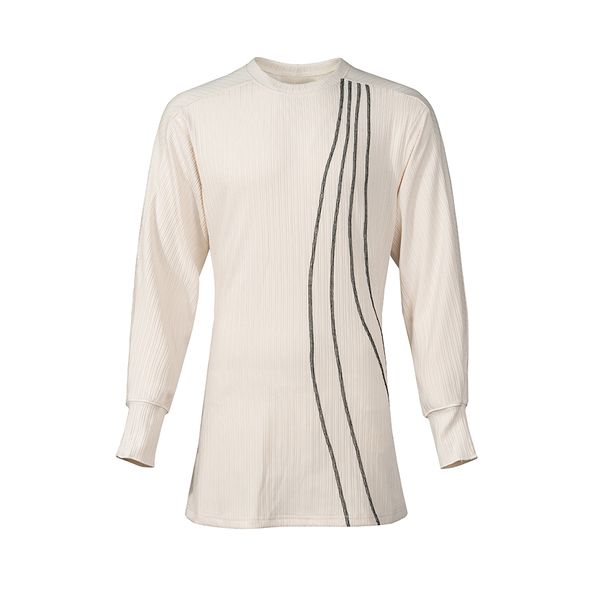 

knitted stripe tshirts for men and women crew neck long sleeve tees oversized loose t-shirt, Black;brown