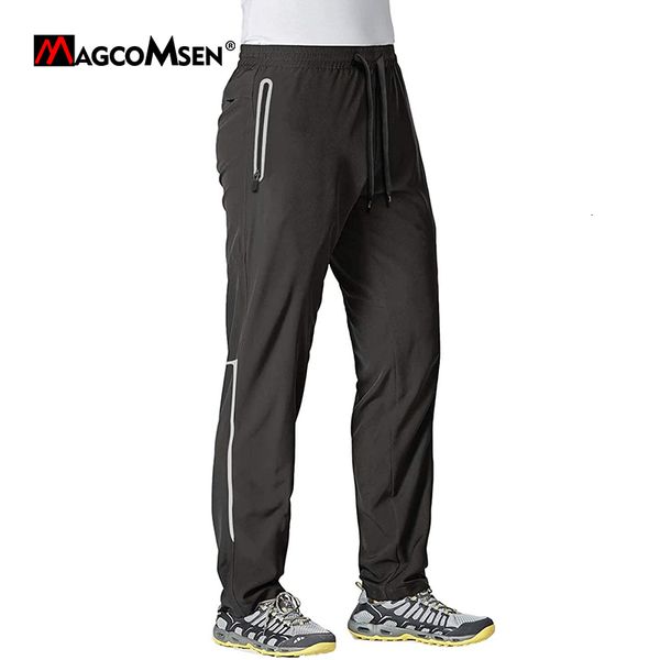 

mens pants magcomsen summer quick drying sports jogging reflective stripe zipper pocket tracking clothing trousers fitness training 230720, Black