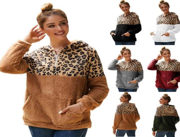 

women sherpa hoodies sweatshirts designer autumn winter patchwork leopard furry hoodie double sides plush hooded sweater blouse to3169705, White