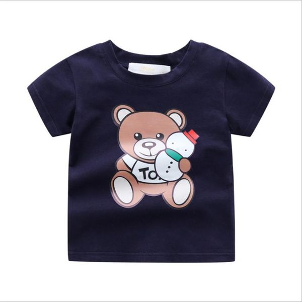 

2021 baby boys girls t-shirts cartoon bear summer kids short sleeve t-shirt cotton children casual tees202c, Blue