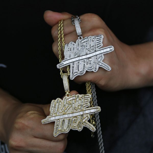 

new fashion design hustle luck letter necklace women men iced out zirconia hip hop fashion gift jewelry, Silver
