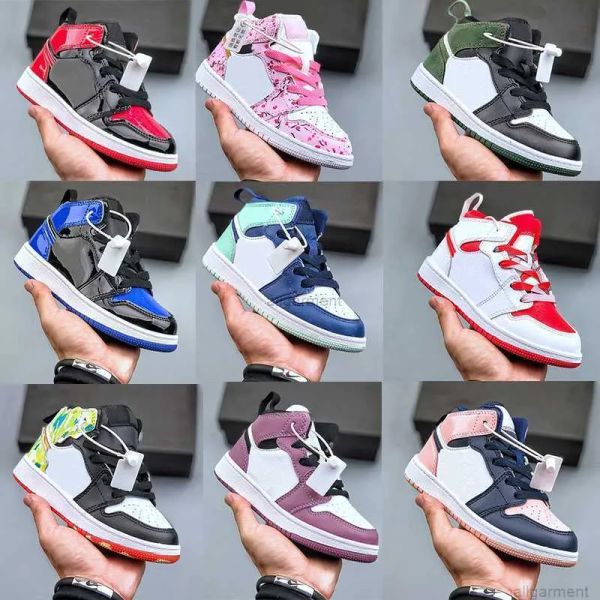 

infants 1s toddler 1 kids basketball shoes pine scotts obsidian chicago bred green game royal sneakers multi-color tie-dye size 25-35, Black