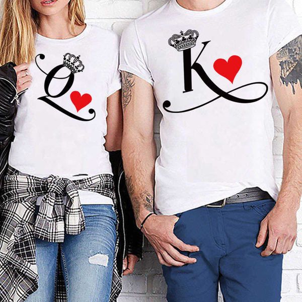 

2020 new couple costume king queen printed short sleeve casual couples t-shirt, White