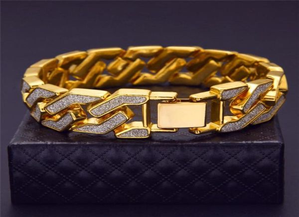 

cuban link chain bracelet for mens pop club accessories iced out hip hop bracelets gold plating bangle zircon chains4912608, Black