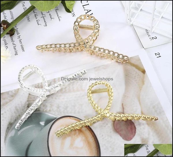 

headbands hair jewelry 2021 women back of head geometric claw simple metal clip claws large shower catch hairpin drop delivery q9t7289025, Silver