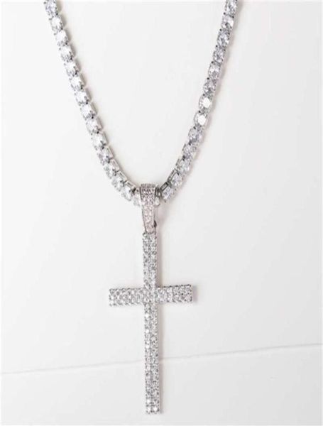 

karopel hip hop micro pave zircon cross pendant crystal custom size tennis chain necklace ice out chains around the neck 2109292798919647, Silver