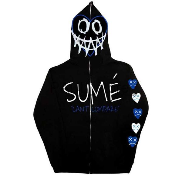 

men's hoodies sweatshirts gothic punk devil print high street hip-hop oversized hoodie men y2k retro casual jacket loose trendy zipper, Black
