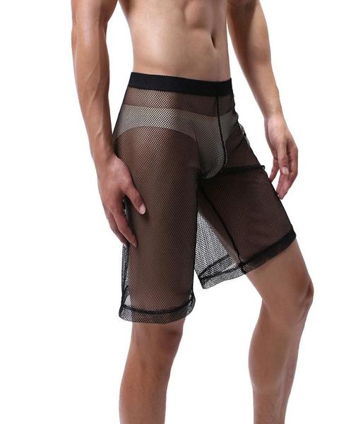 

men039s sleepwear mesh see through pyjamas mens casual trousers male sleep short loose hollow out ultra thin bottoms1395898, Black;brown