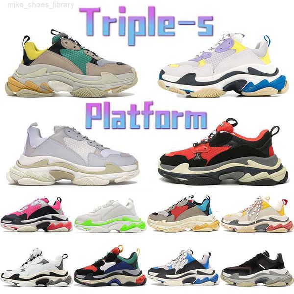 

fashion triple-s dad shoes platform casual sneaker beige green yellow white fluo pink pastel height increase chunky men women designer shoe, Black