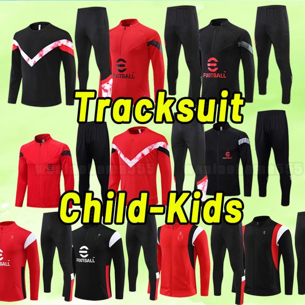 

kid child jacket tracksuit training ibrahimovic 23 24 soccer tracksuits ac milans giroud r. leao bennacer kessie romagnoli calhanoglu tonali, Black