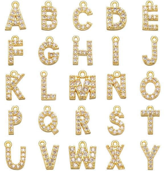 

26 pcsset simple classic custom az 26 alphabet letter charm gold color copper zircon charm name pendant original woman jewelry6798693, Bronze;silver