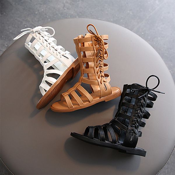 

sandals summer shoes girls gladiator cross tied boots for baby kids casual roma lace up high sandalias botas 230720, Black;red