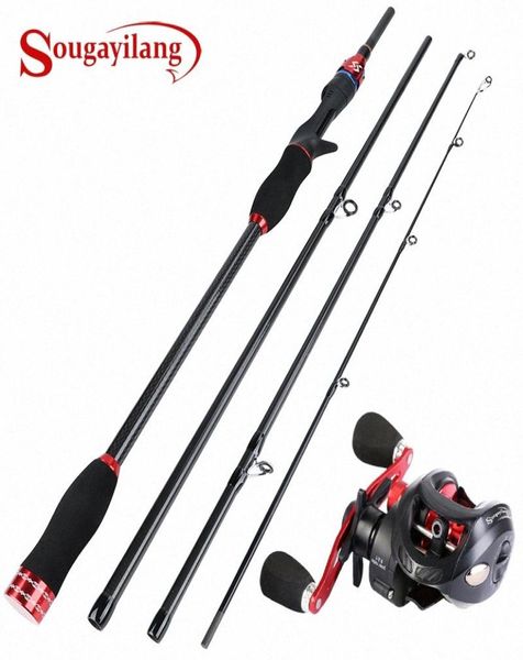 

sougayilang rod combo 4 sections carbon fiber casting rod 21m24m with baitcasting reel 12 1bb rightleft hand fishing reel vc01527674