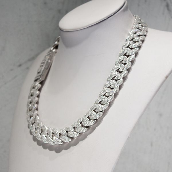 

rock custom iced out hip hop miami necklace 925 sterling silver baguette moissanite 20mm hiphop cuban link chain