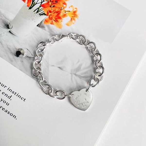 

original tiffay heart-shaped s925 silver cnc bracelet female tiffay oil pressure thick jewelry gift, Black
