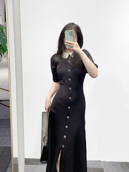 

work dresses sandro crochet collared button front fit & flare knitted midi dressmadam, Black;gray