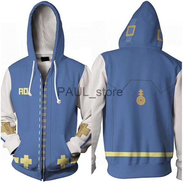 

men's hoodies sweatshirts guilty gear bridget cosplay hoodie 3d print hooded pullover sweatshirt streetwear zip up jacket coat x0720, Black